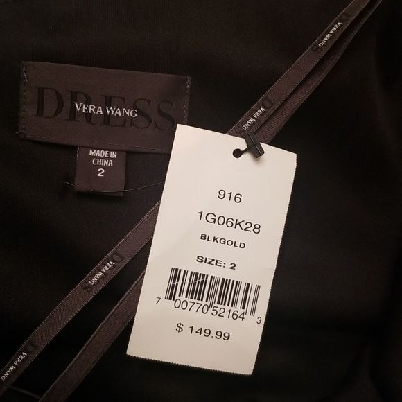 🔥Vera Wang Black & Gold Embroidered Cocktail Dress NWT Sz. 2 - Picture 9 of 9